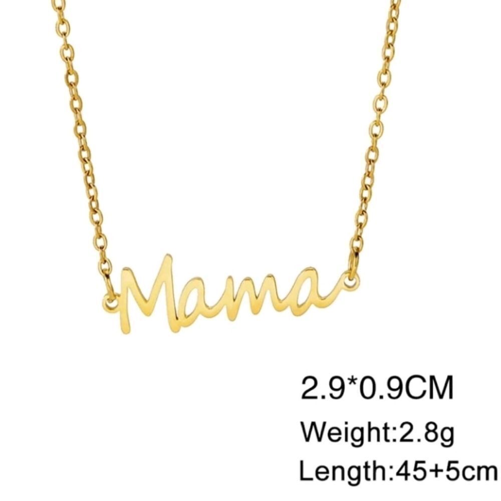 Gold Tone Mama Script Necklace - Picture 3 of 3
